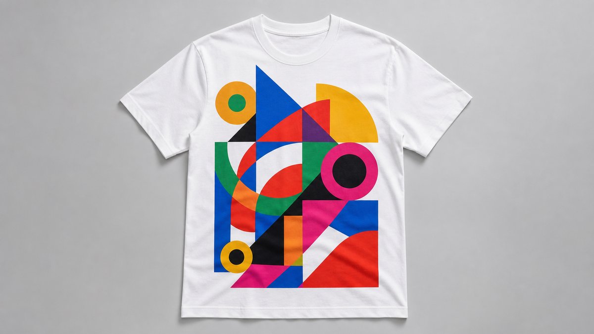 多色の大きな図案がプリントされたTシャツ