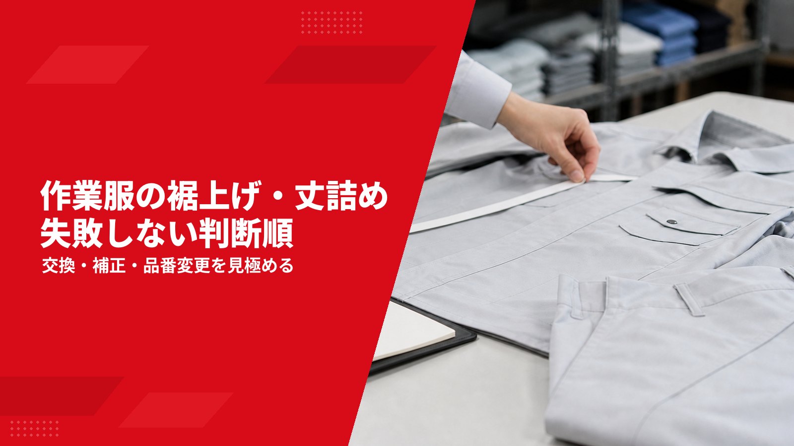 作業服の裾上げ・丈詰めガイド|交換との判断、費用・納期、性能服の注意点