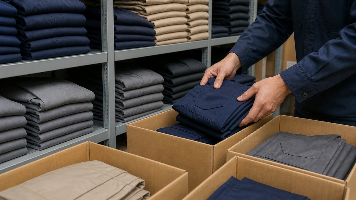 本社の共通在庫から複数拠点へ制服を振り分ける手元