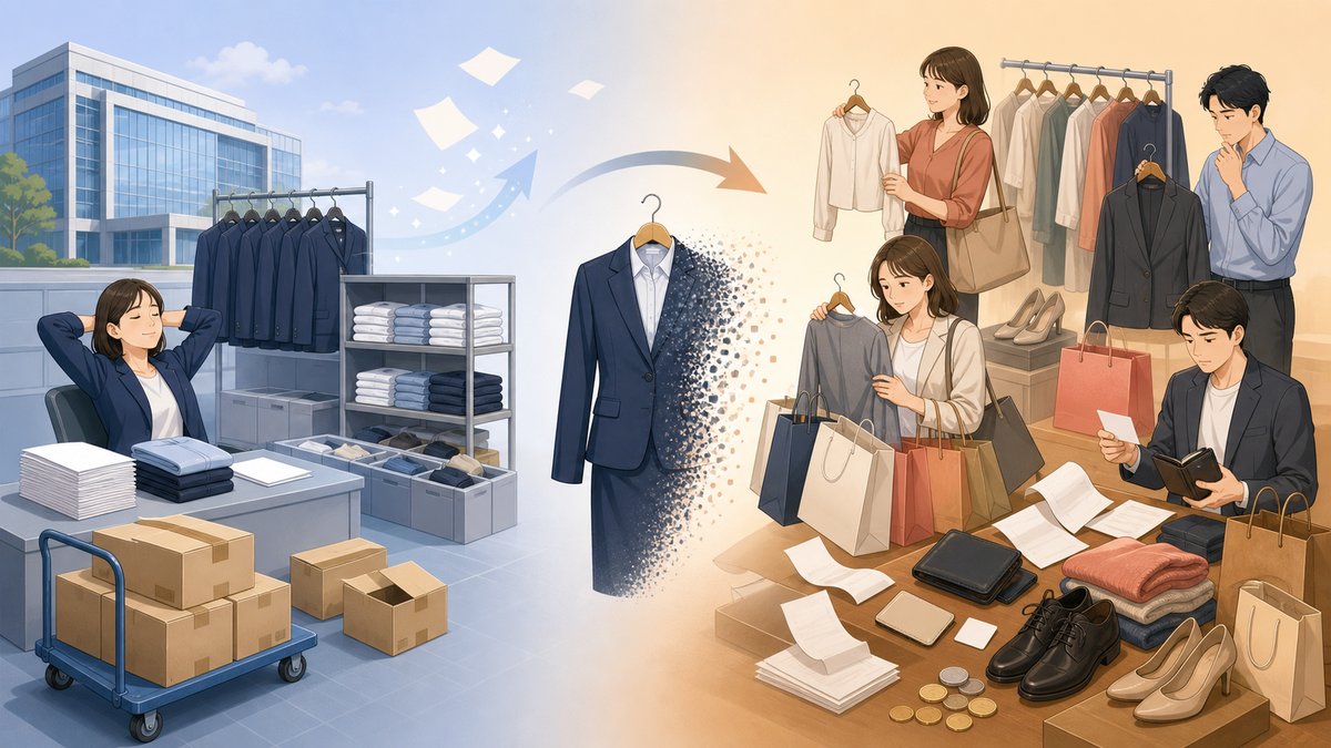 今風の事務服に使う生地の質感と配色の接写