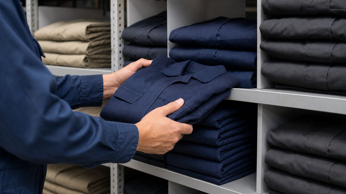 作業服の名入れ位置と生地の接写