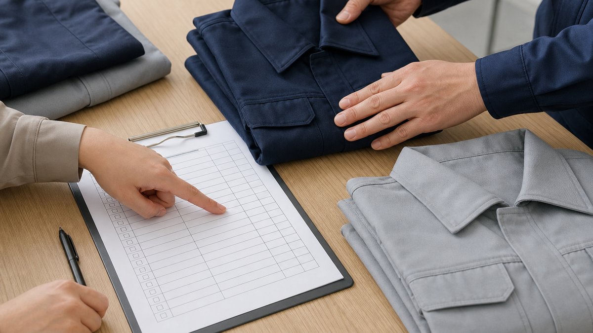 作業服と貸与台帳を照合する場面