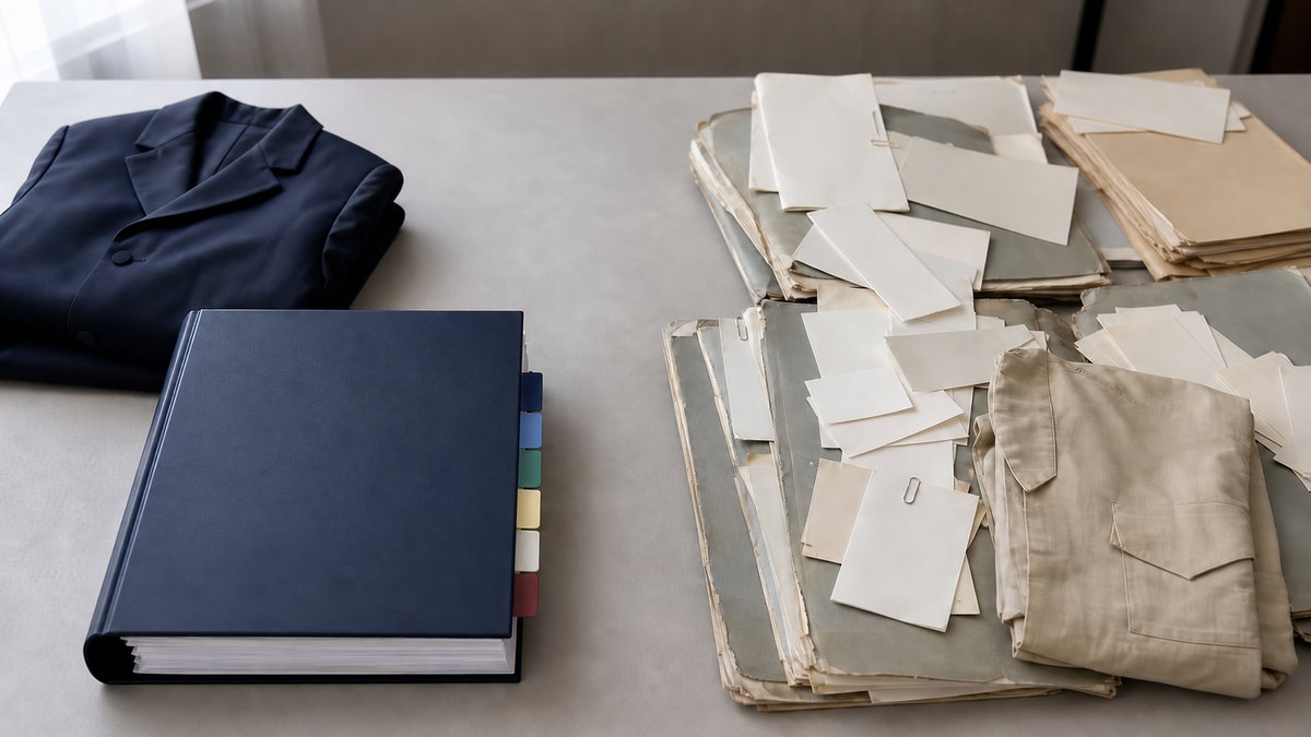 整理された有効版の仕様書と修正が散在する旧資料の比較