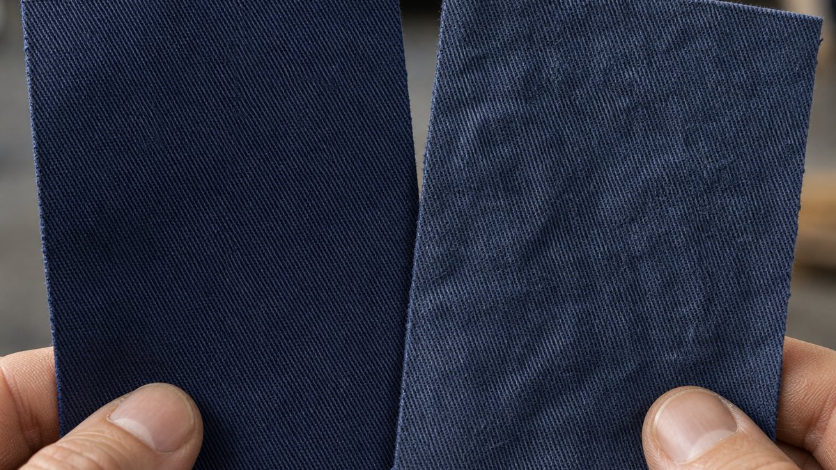 綿100%の作業服生地を洗濯前後で比べる手元