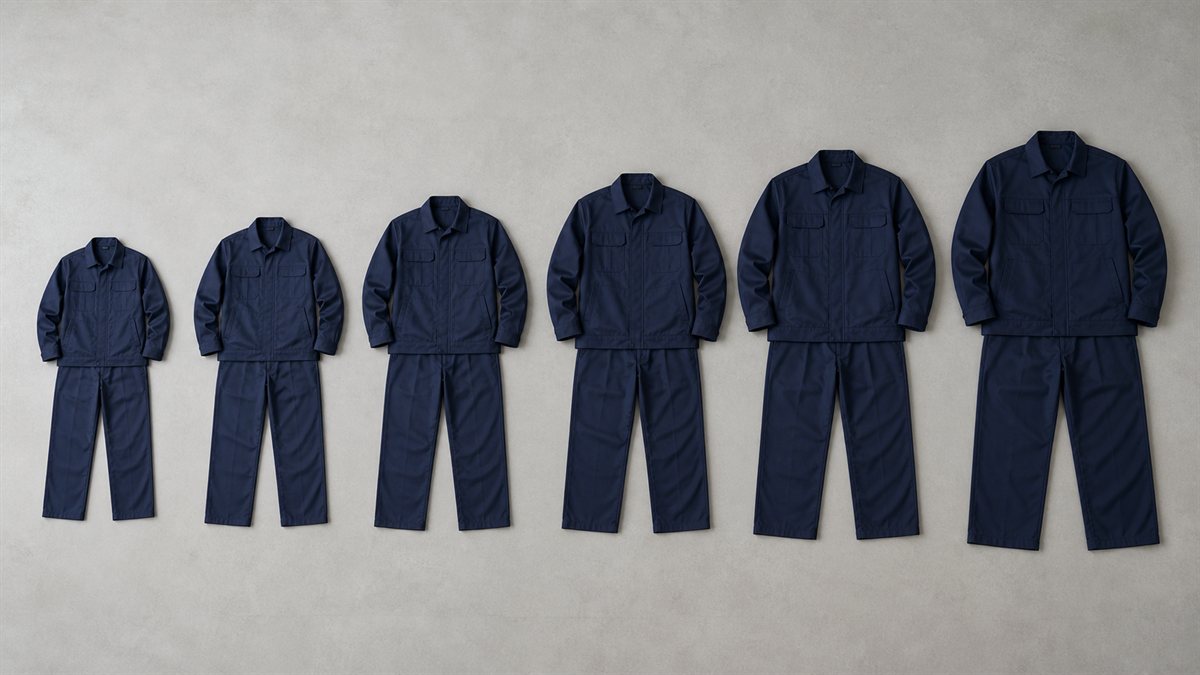同じ作業服のサイズ違いを小さい順に並べたところ