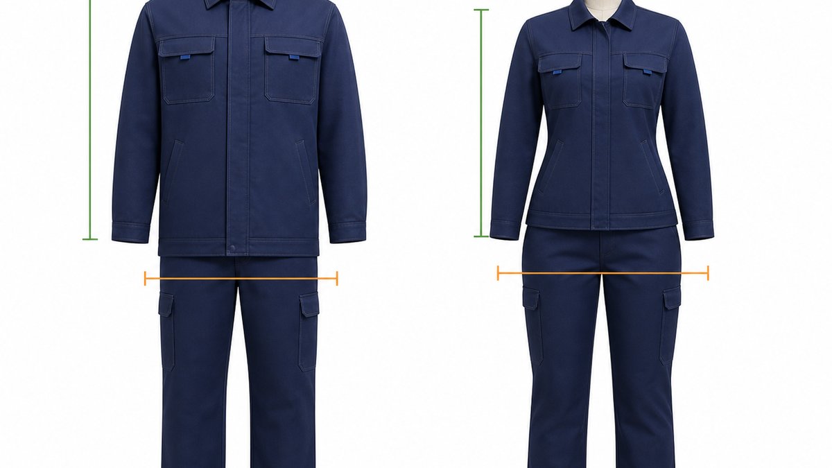 男性用Sと女性用作業服の肩幅・着丈・ヒップの比較
