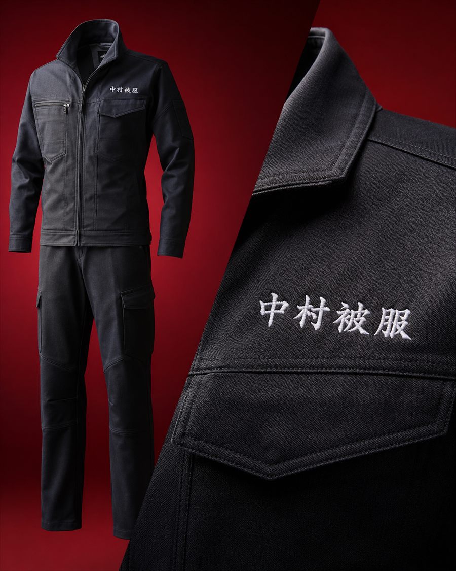 中村被服の刺繍が入った作業服・ワークウェア